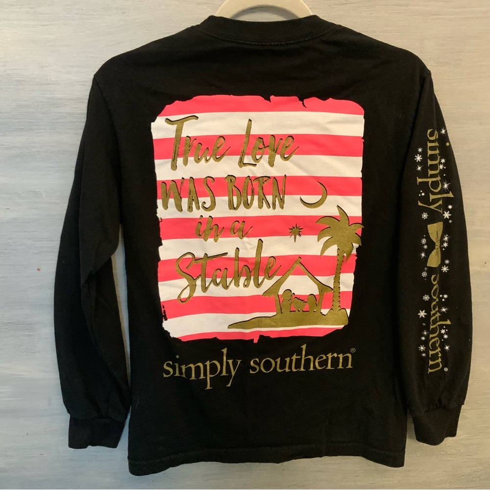 Simply Southern‎ Black Long Sleeve Christmas Manger Scene TShirt Small GC